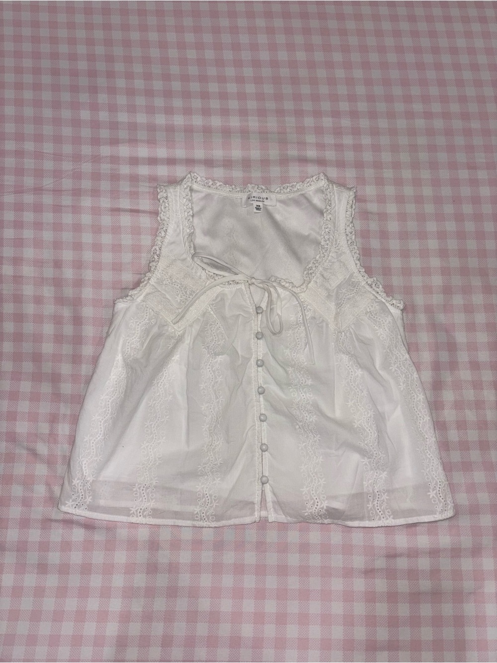 T.J.Maxx White Lace Trim Button Front Tank
